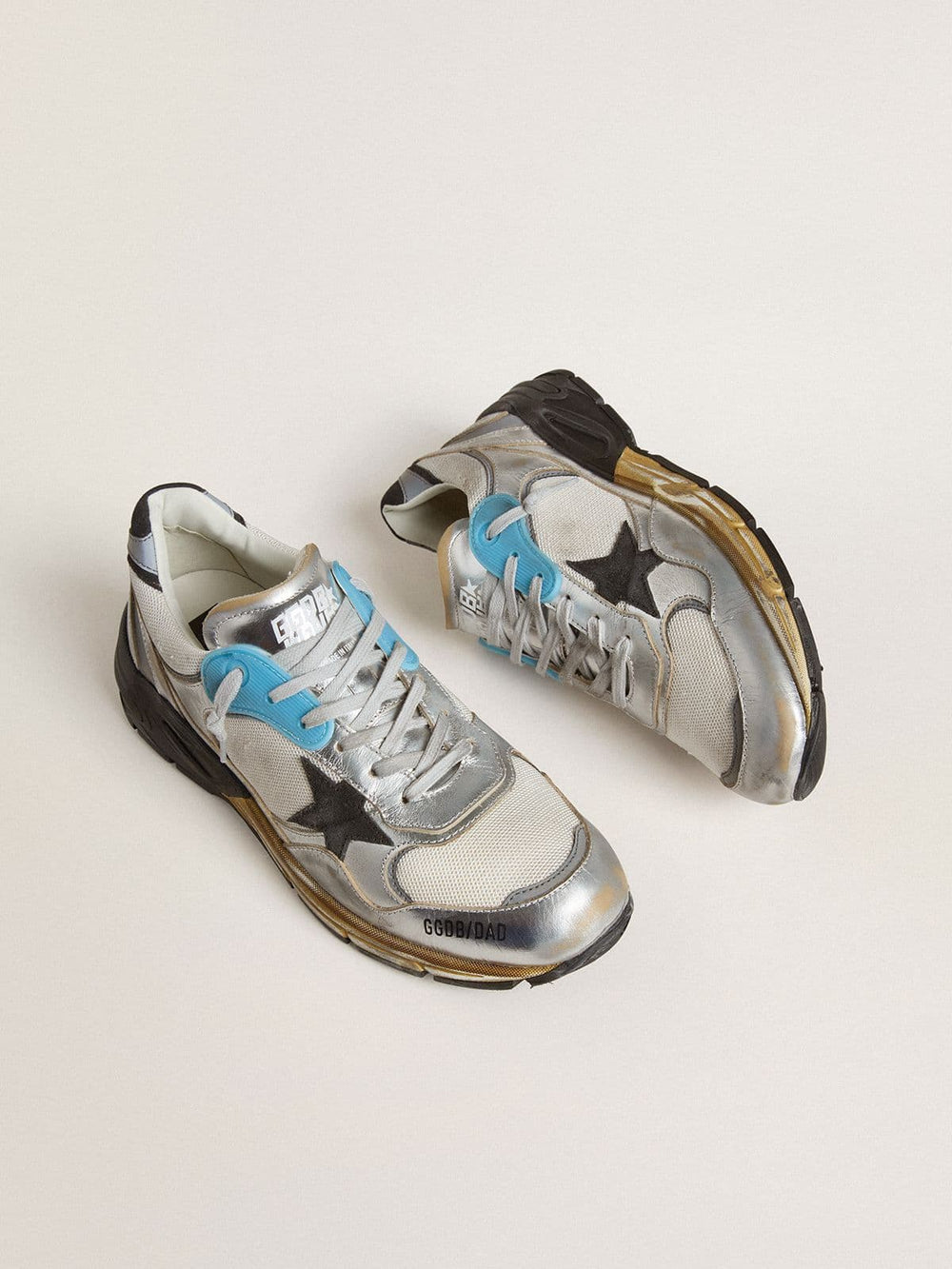 Golden Goose Men's Dad-Star in mesh and silver foiled leather with black leather star