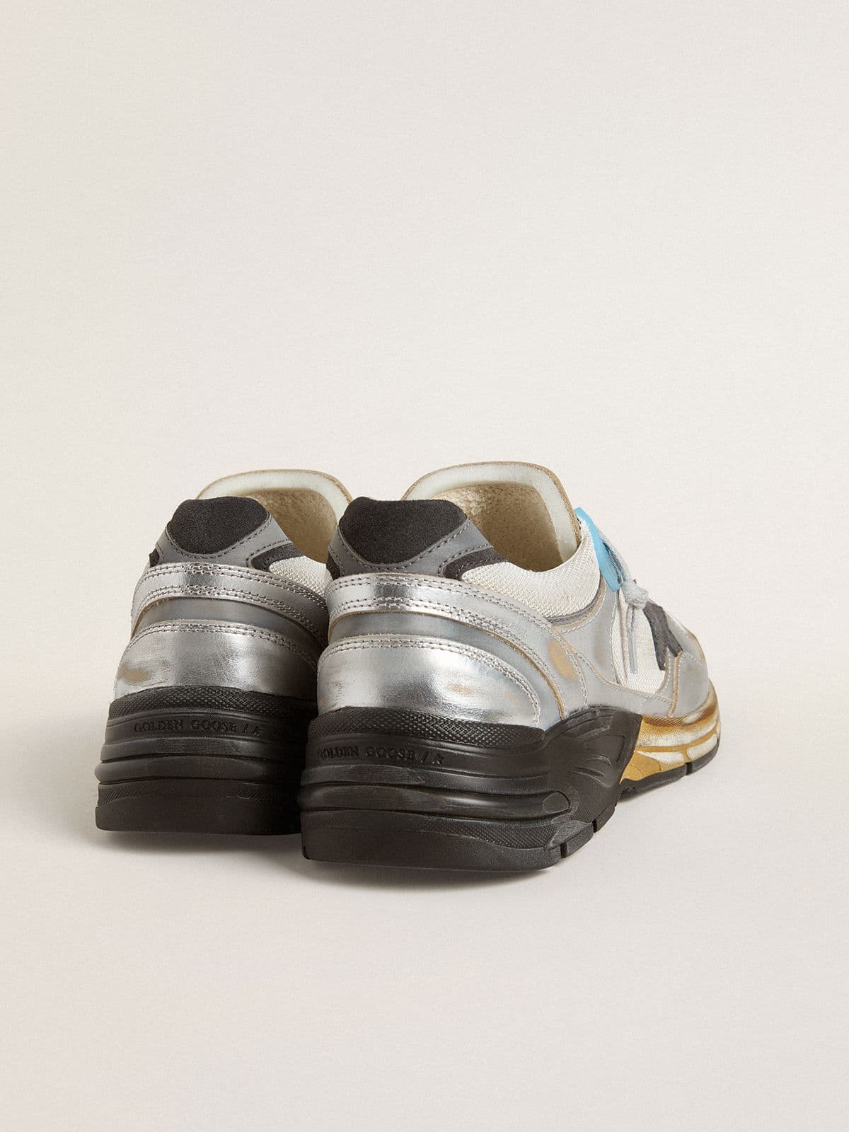 Golden Goose Men's Dad-Star in mesh and silver foiled leather with black leather star