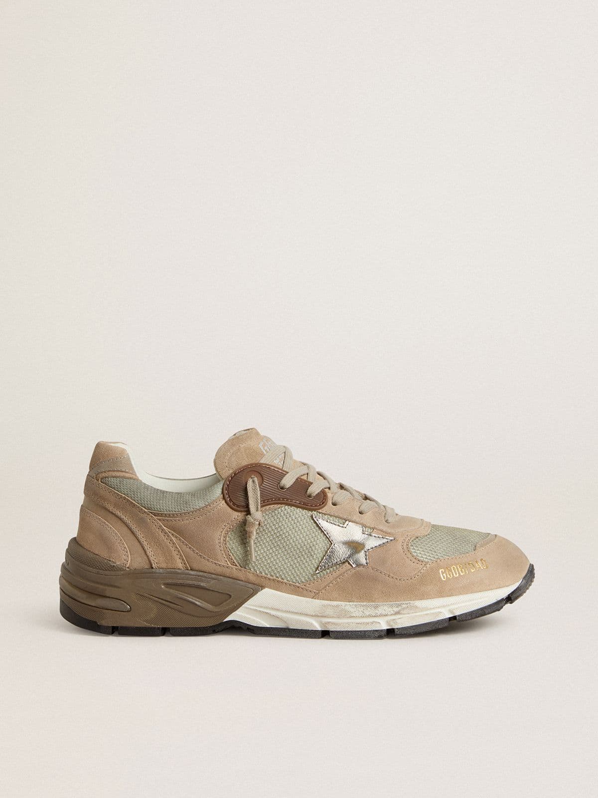 Golden Goose Men's Dad-Star in beige mesh and suede with silver leather star