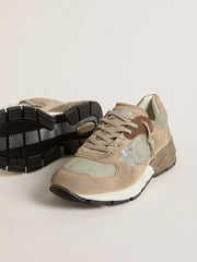 Golden Goose Men's Dad-Star in beige mesh and suede with silver leather star