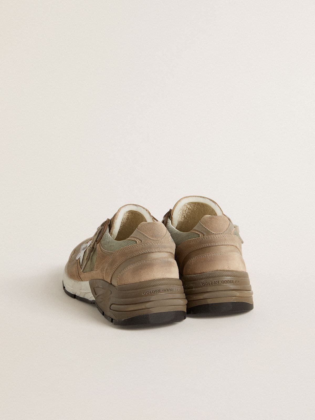 Golden Goose Men's Dad-Star in beige mesh and suede with silver leather star