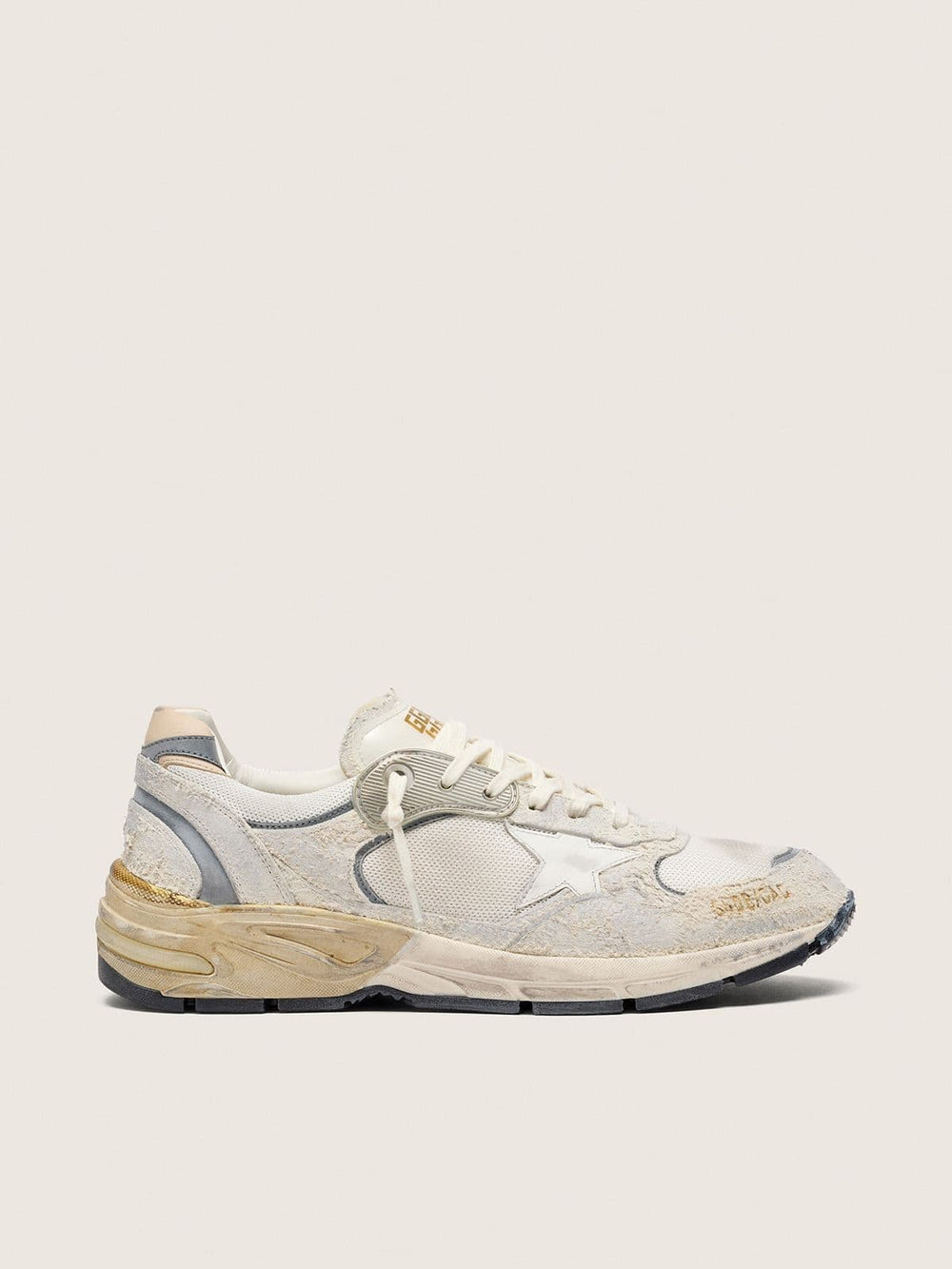 Golden Goose Men's Dad-Star in suede and mesh with white leather star and beige leather heel tab