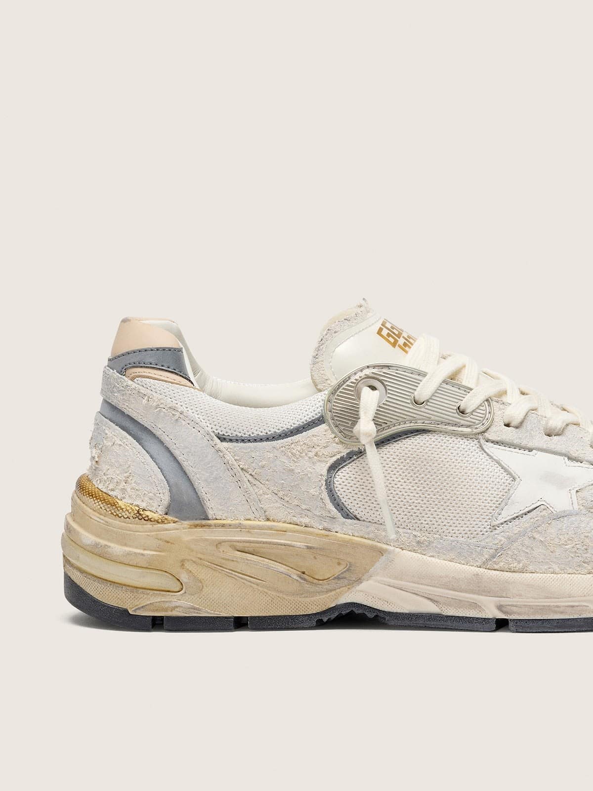 Golden Goose Men's Dad-Star in suede and mesh with white leather star and beige leather heel tab