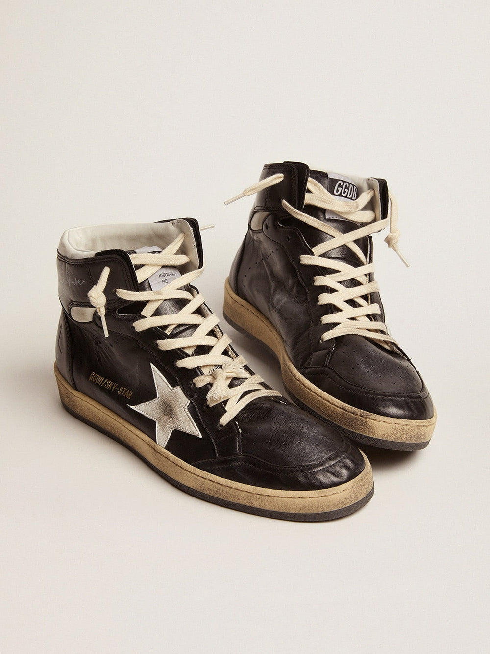 Golden Goose Sky-Star in black nappa leather with white leather star