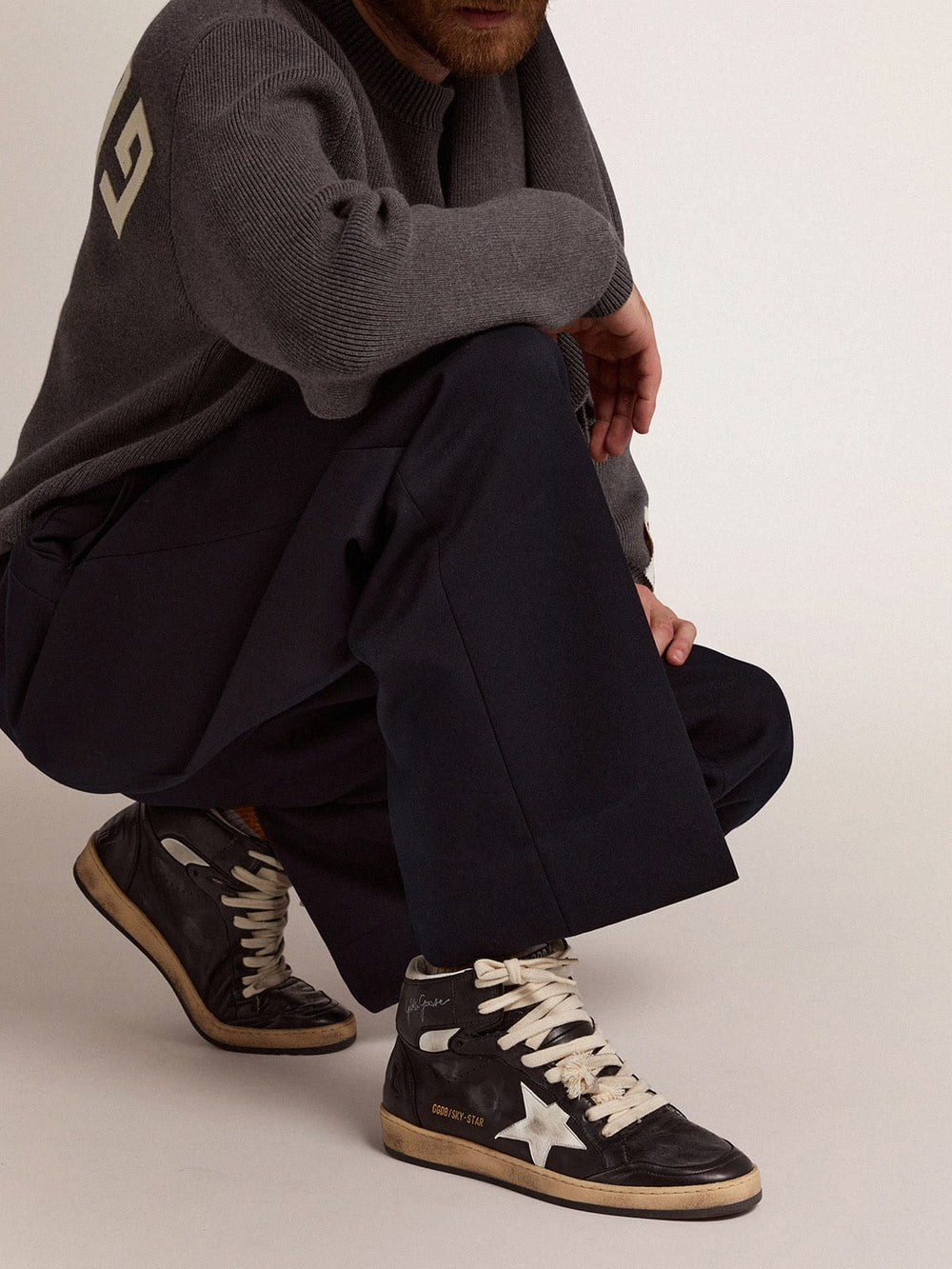 Golden Goose Sky-Star in black nappa leather with white leather star