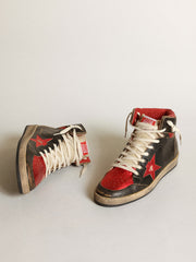 Golden Goose Men's Sky-Star in glossy black leather with red star
