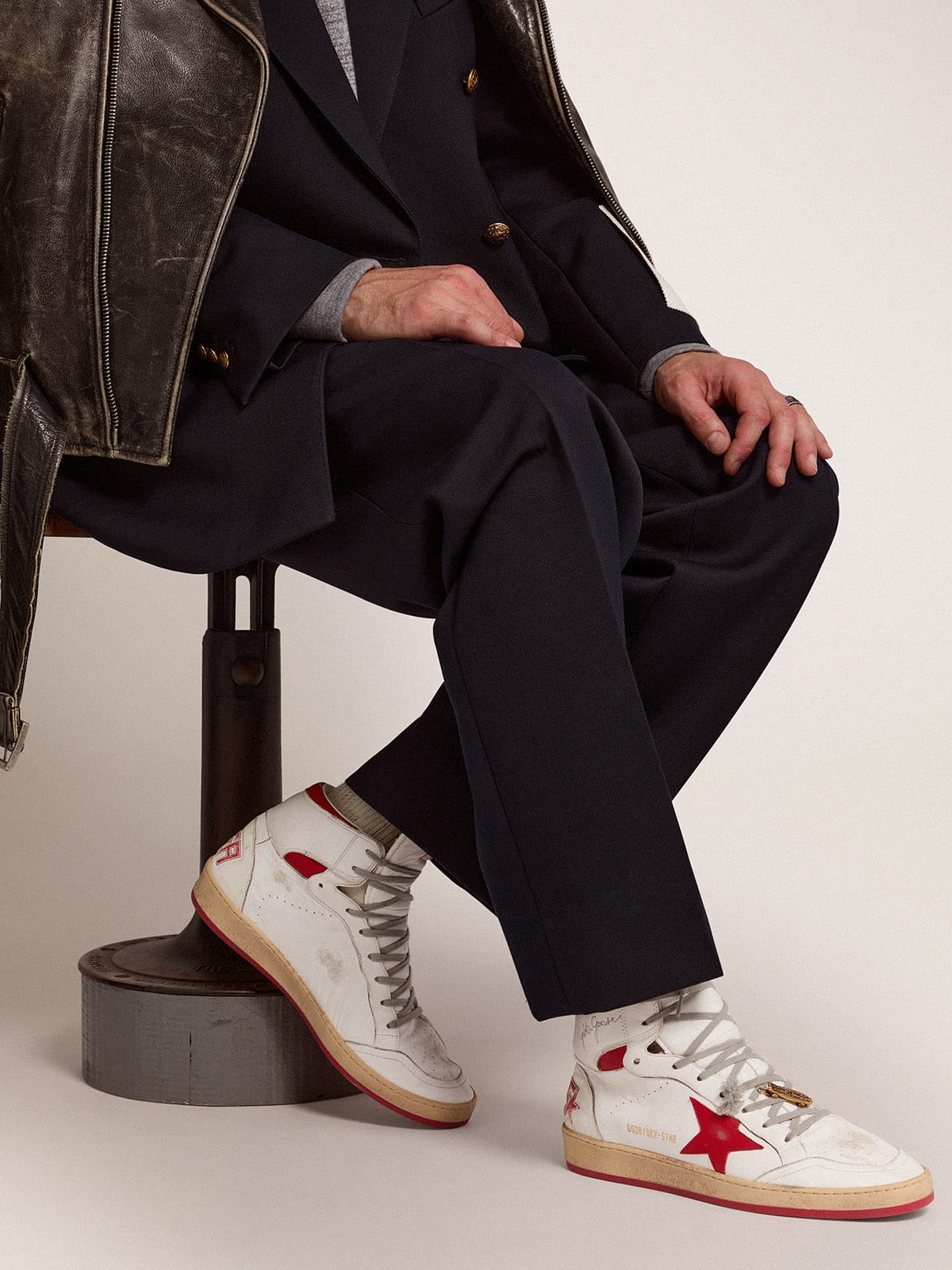 Golden Goose Men's Sky-Star with signature on the ankle and red inserts