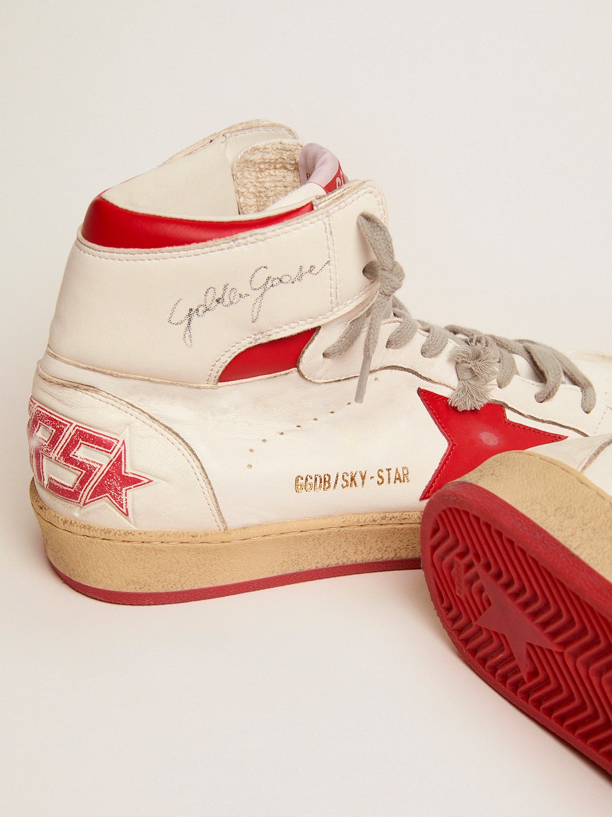 Golden Goose Men's Sky-Star with signature on the ankle and red inserts