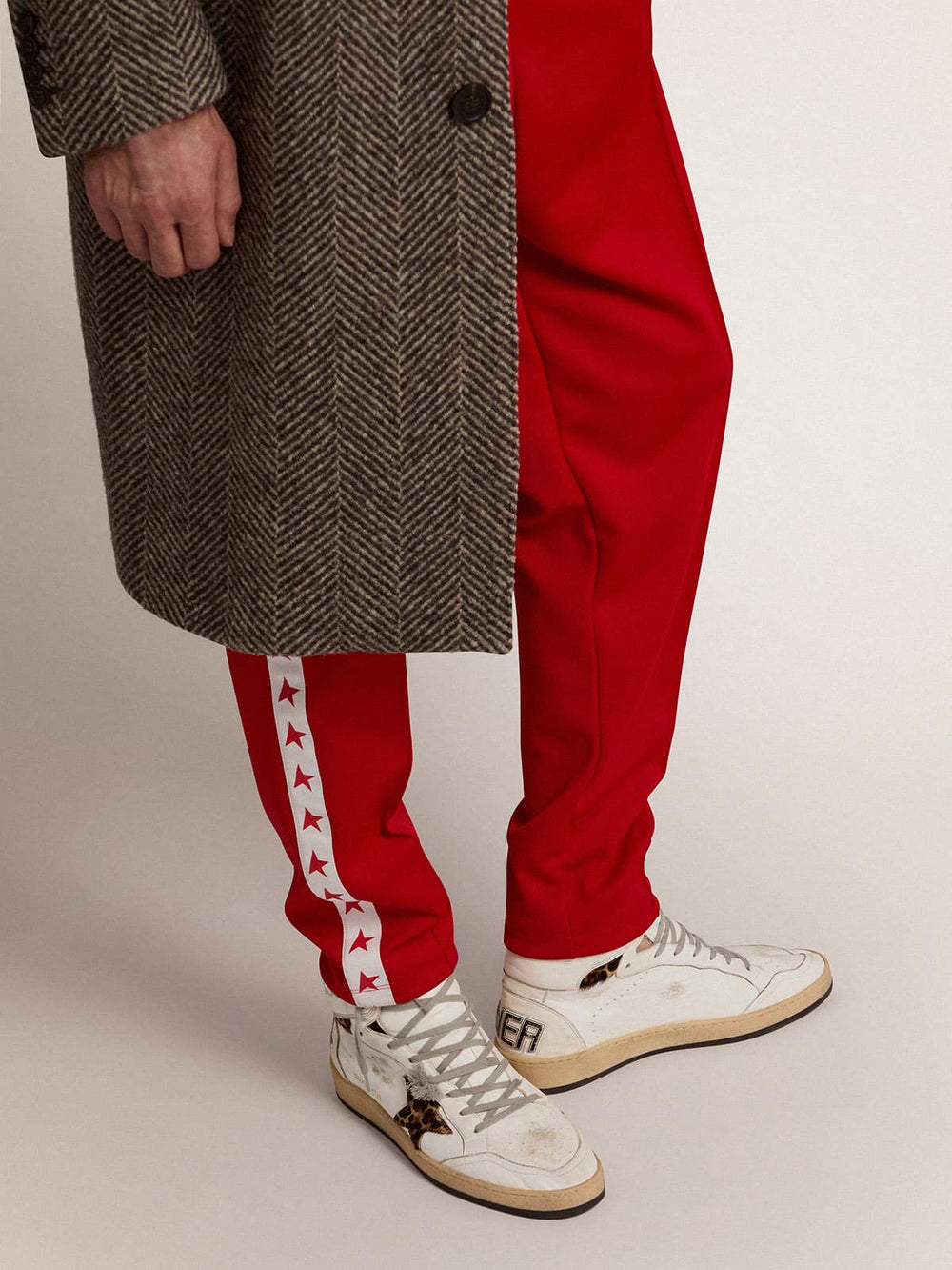 Golden Goose Sky-Star sneakers with signature on the ankle and leopard-print pony skin inserts
