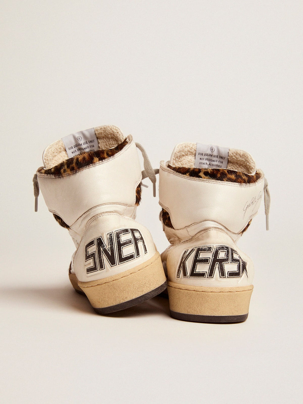 Golden Goose Sky-Star sneakers with signature on the ankle and leopard-print pony skin inserts