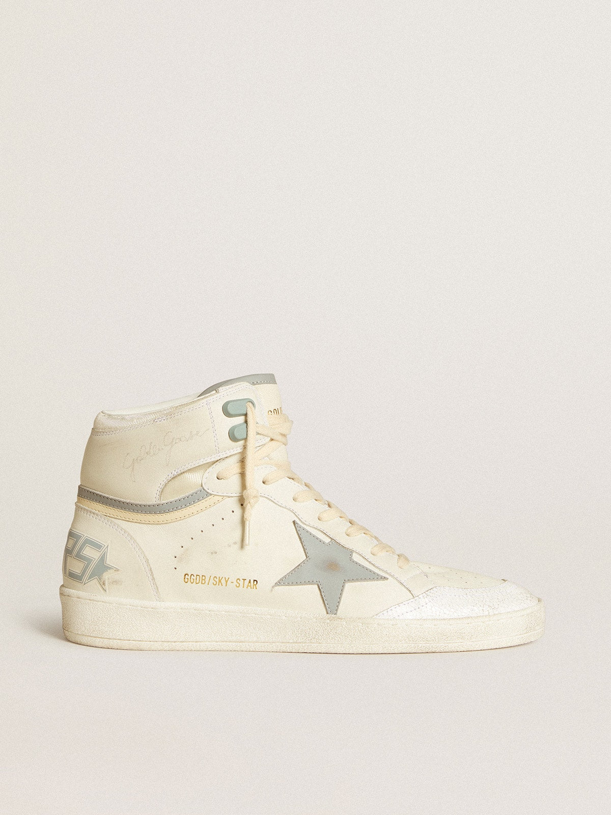 Golden Goose Men's Sky-Star in leather with light blue leather star and white heel tab