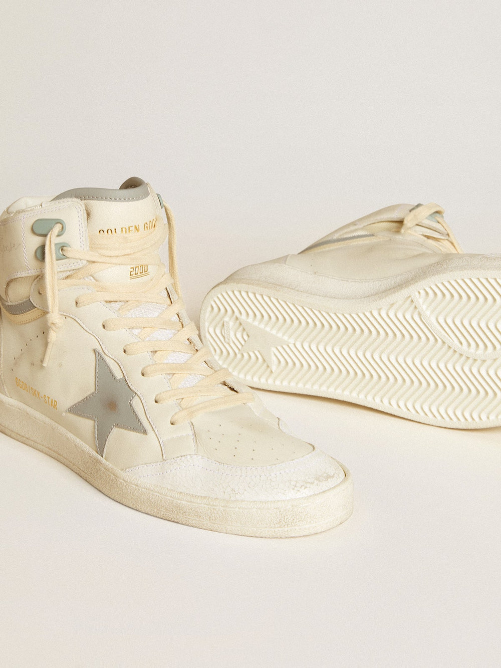 Golden Goose Men's Sky-Star in leather with light blue leather star and white heel tab