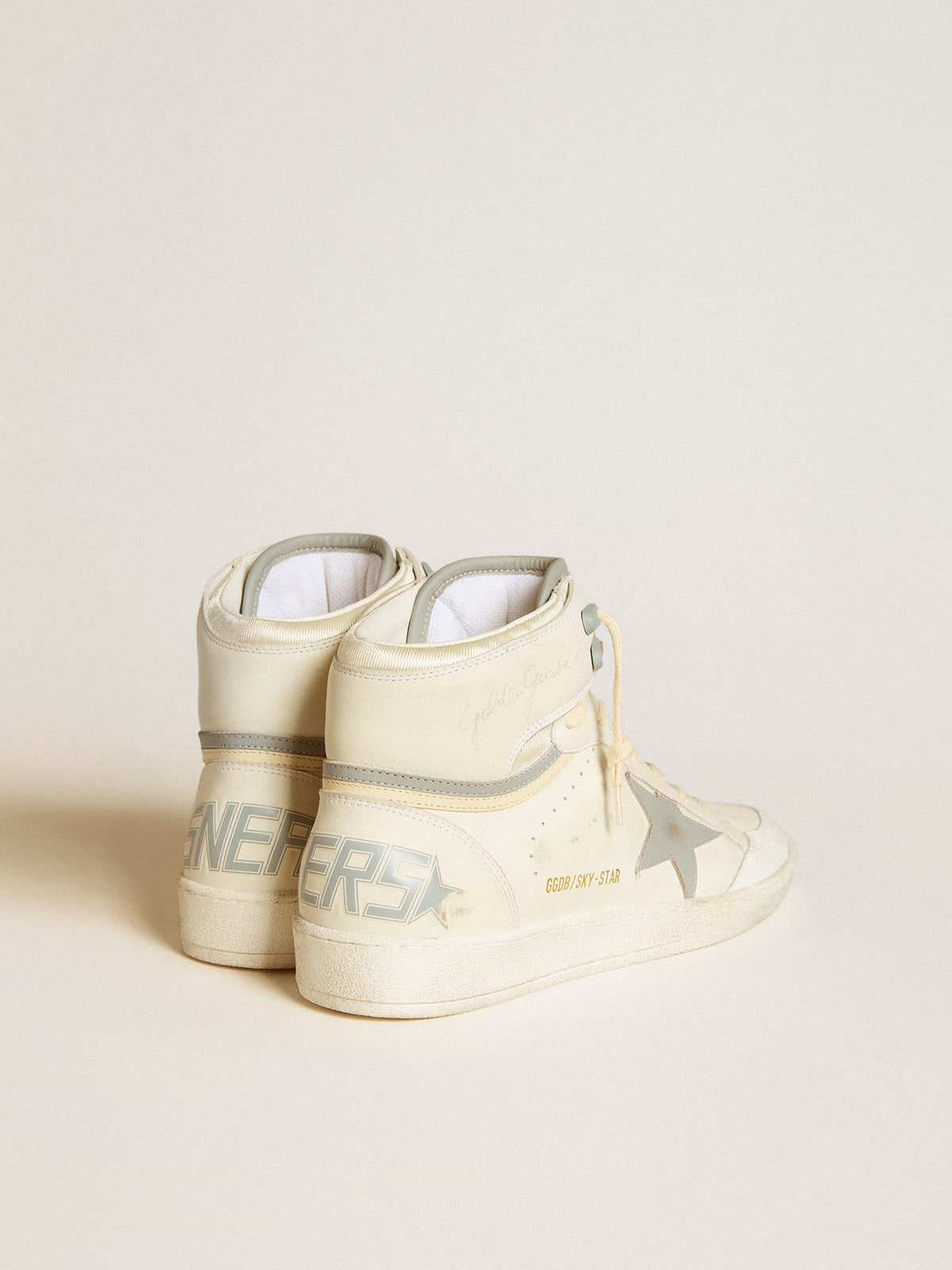 Golden Goose Men's Sky-Star in leather with light blue leather star and white heel tab