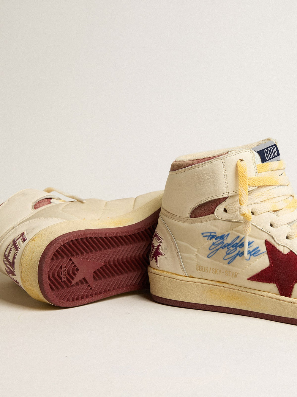 Golden Goose Sky-Star in beige nylon and nappa with pomegranate suede star