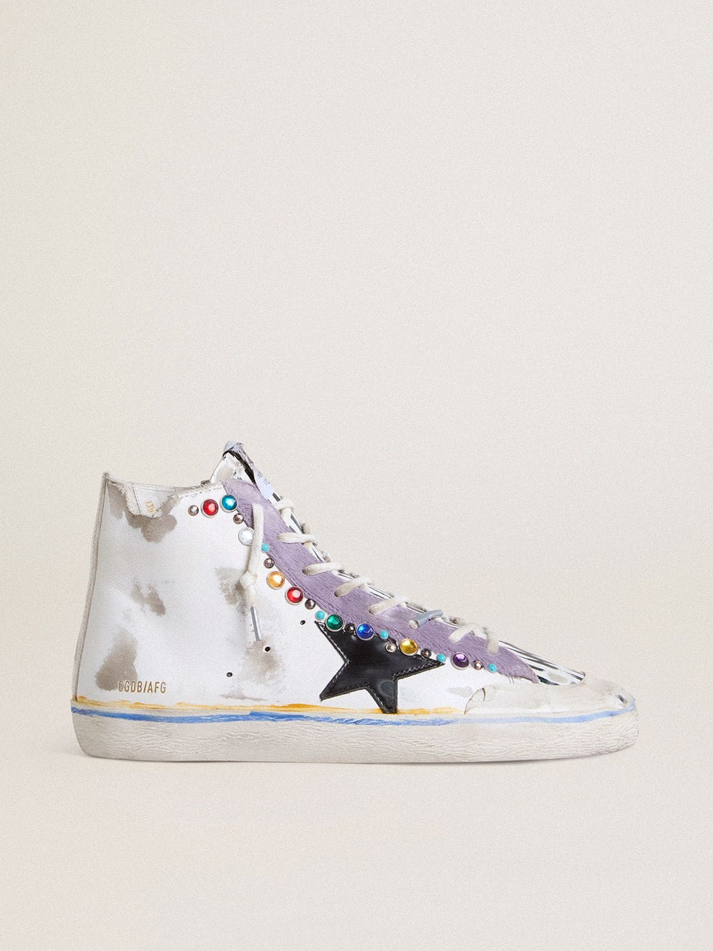 Golden Goose Men’s Francy Penstar LAB with black leather star and multicolor studs