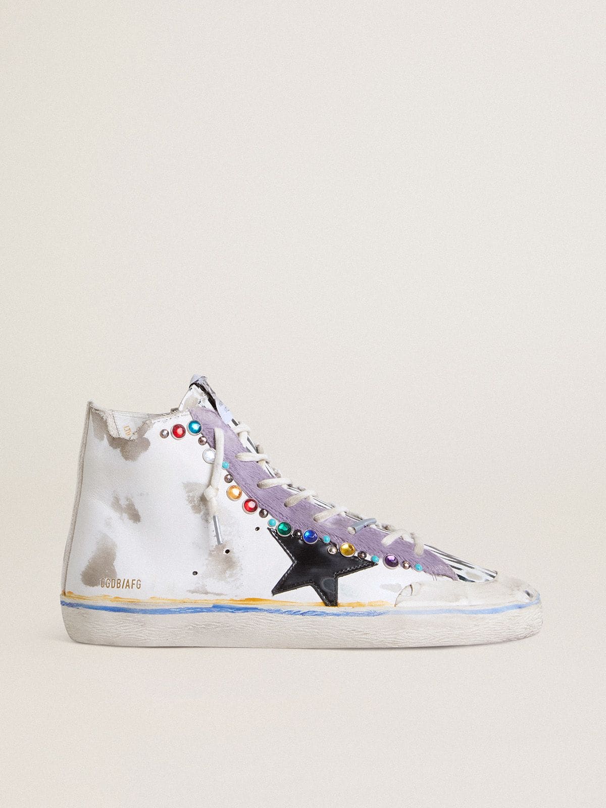 Golden Goose Men’s Francy Penstar LAB with black leather star and multicolor studs