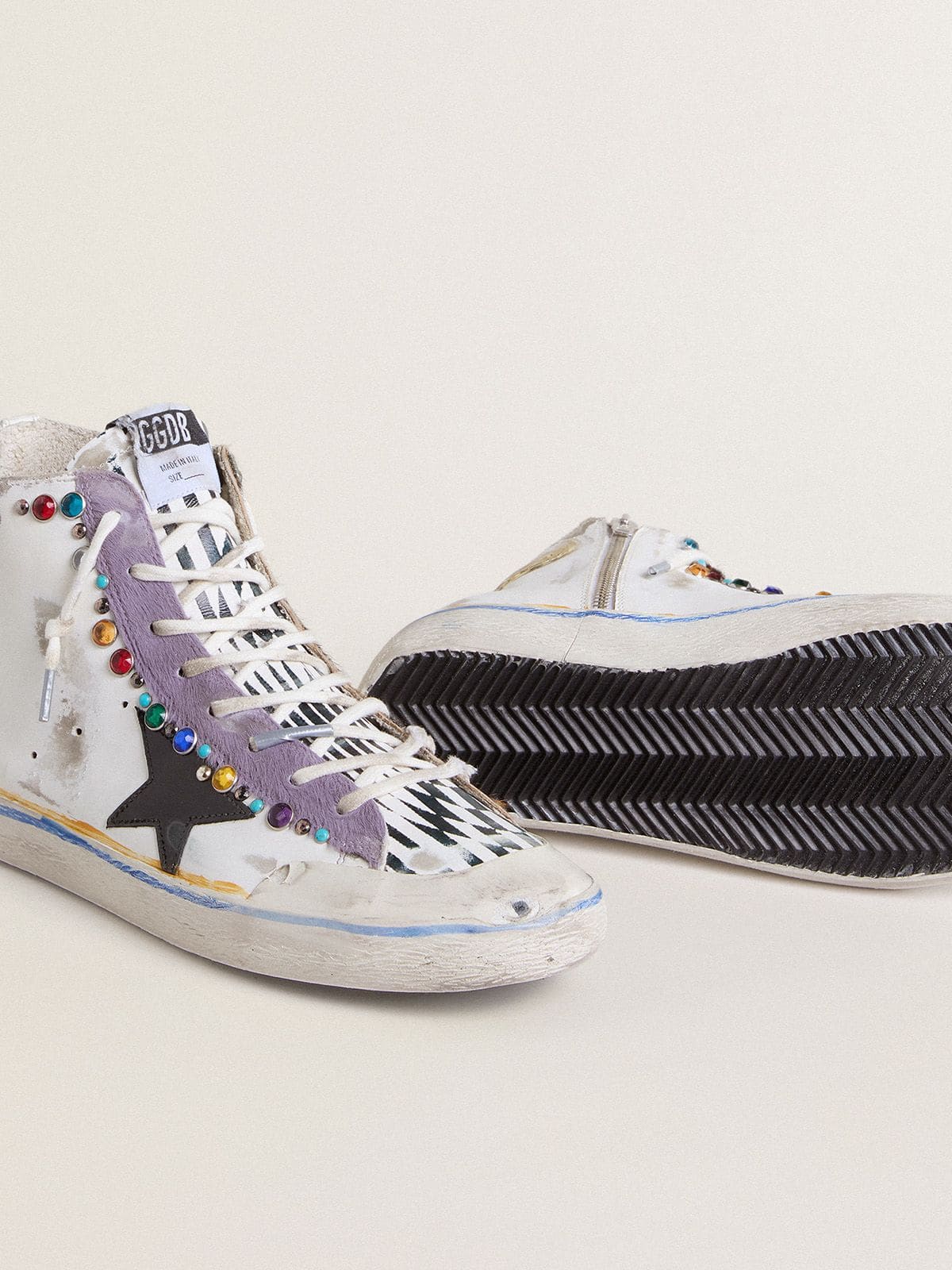 Golden Goose Men’s Francy Penstar LAB with black leather star and multicolor studs