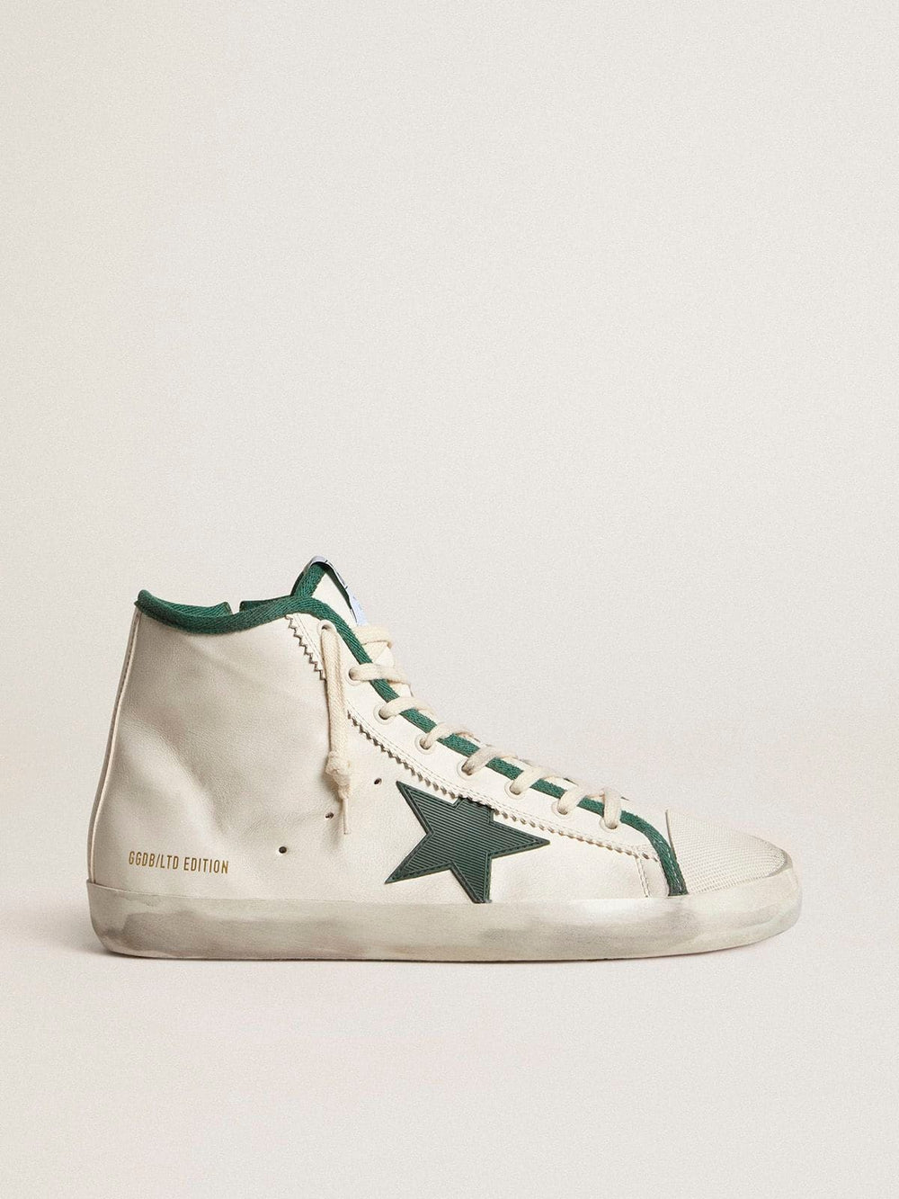 Golden Goose Men's Francy LTD in white nappa leather with green rubber star