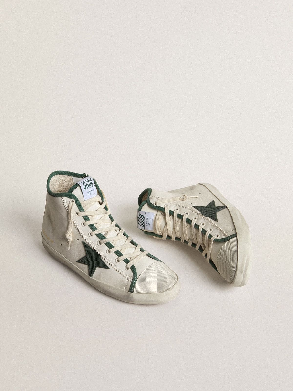 Golden Goose Men's Francy LTD in white nappa leather with green rubber star
