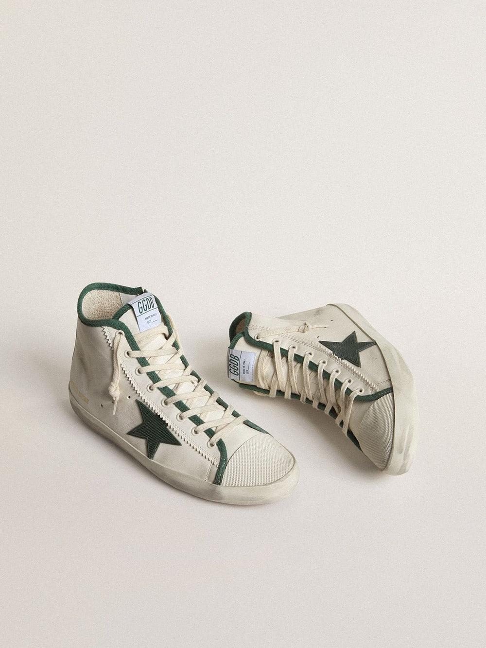 Golden Goose Men's Francy LTD in white nappa leather with green rubber star