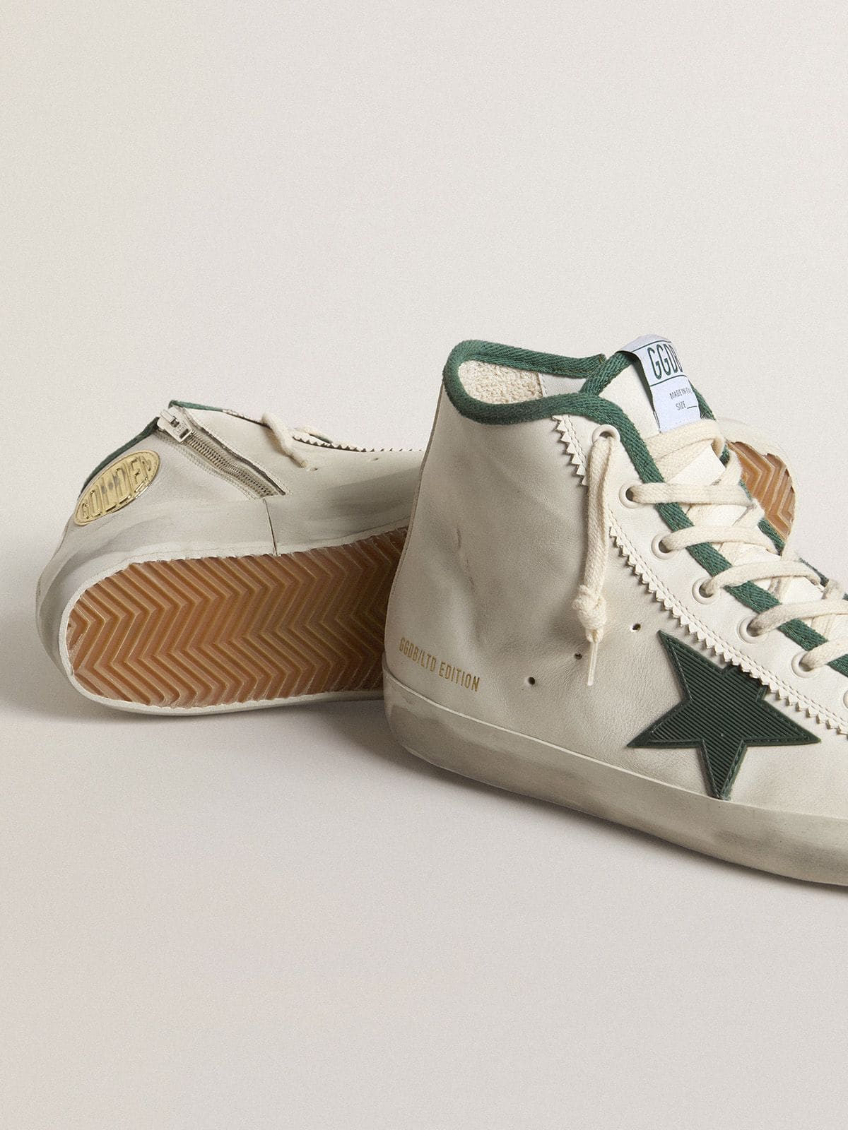 Golden Goose Men's Francy LTD in white nappa leather with green rubber star