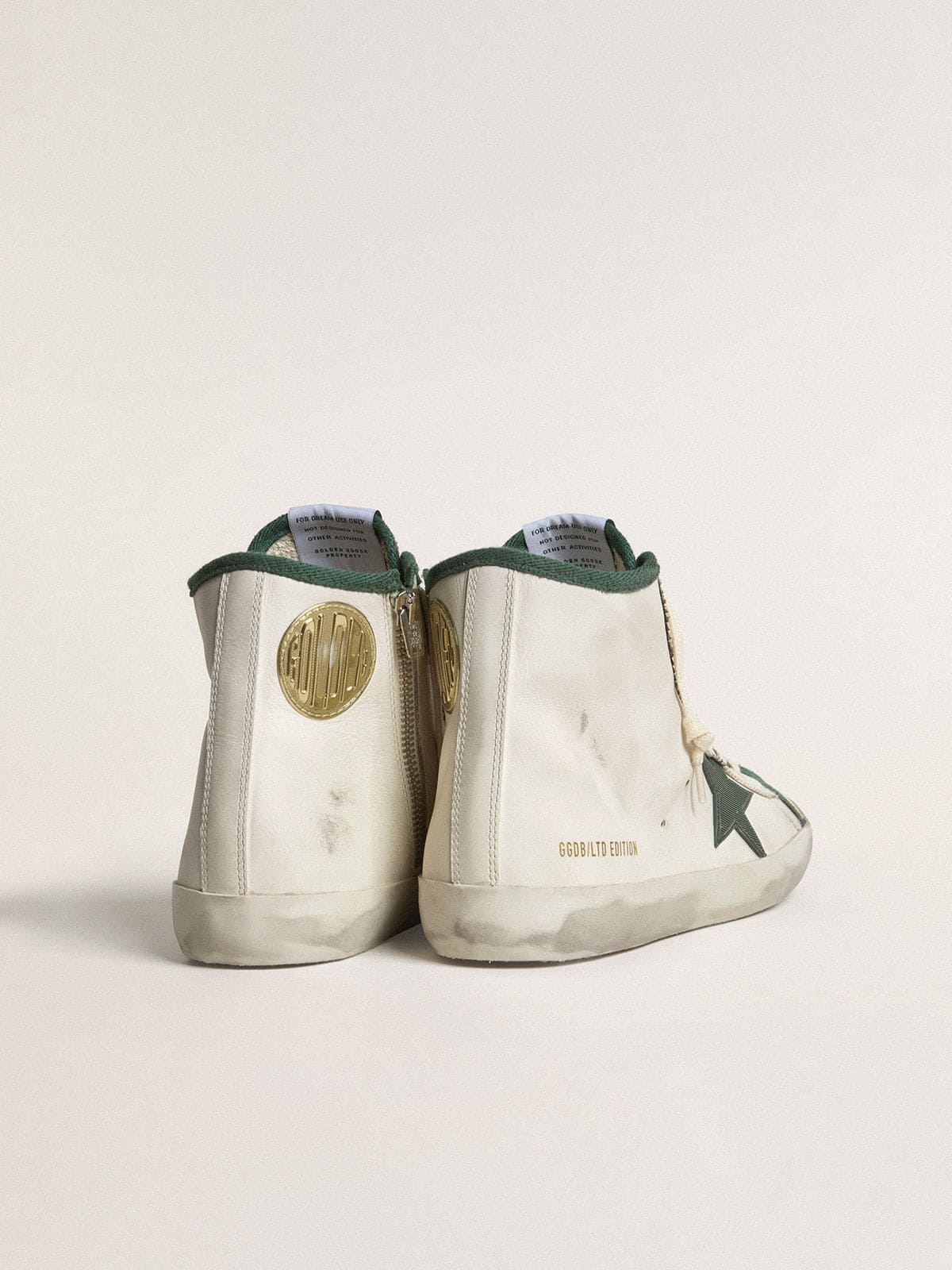 Golden Goose Men's Francy LTD in white nappa leather with green rubber star