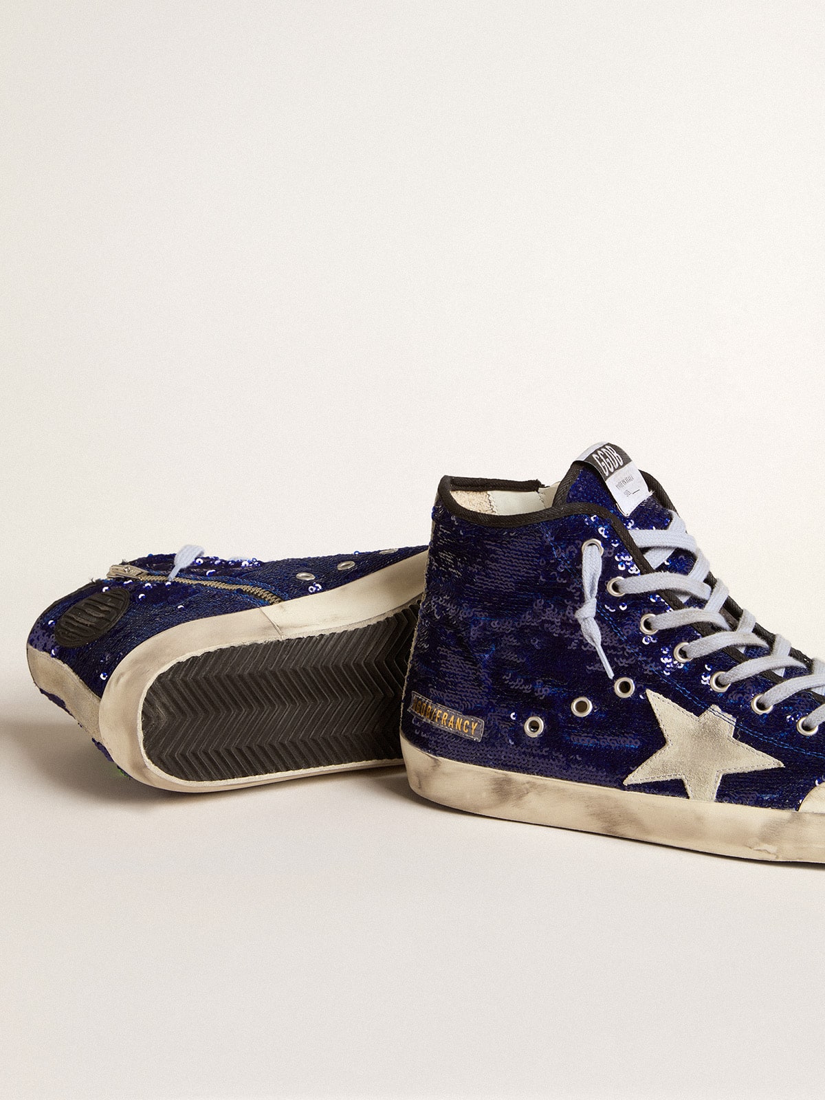 Golden Goose Men's Francy Penstar in blue sequins with ice-gray suede star