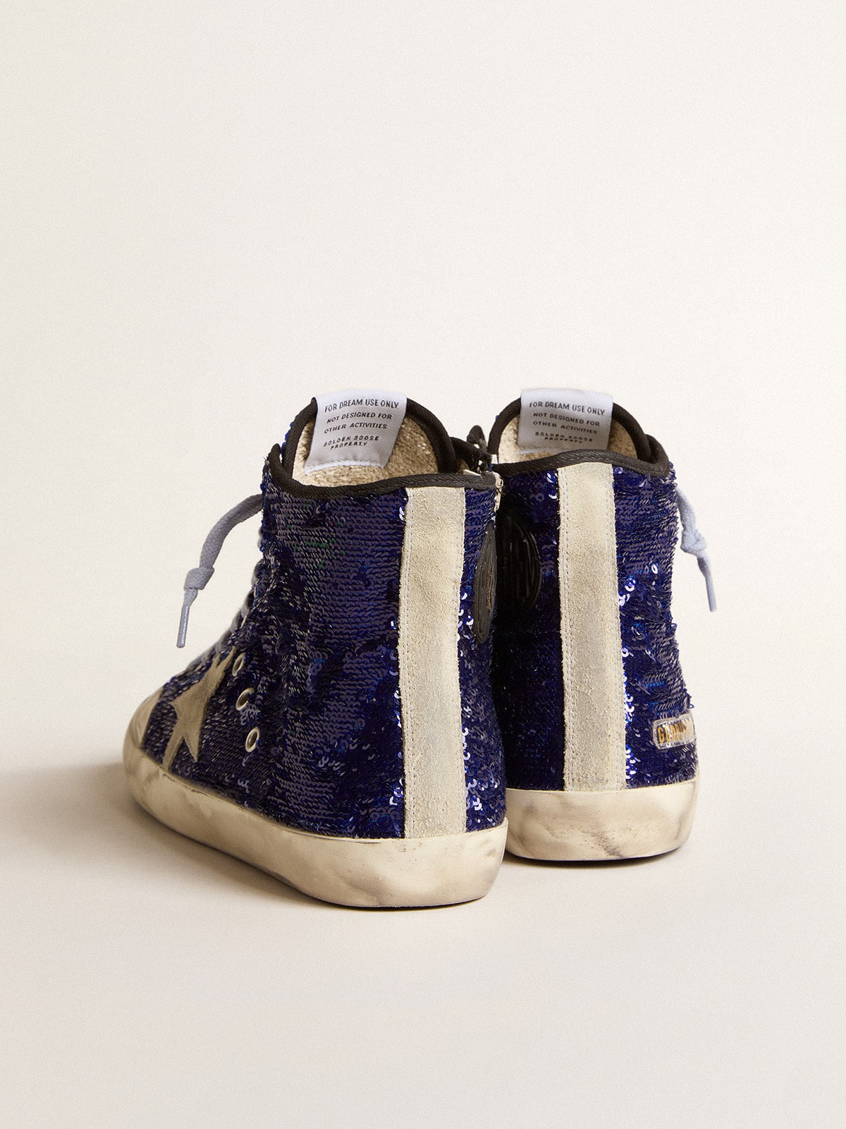 Golden Goose Men's Francy Penstar in blue sequins with ice-gray suede star