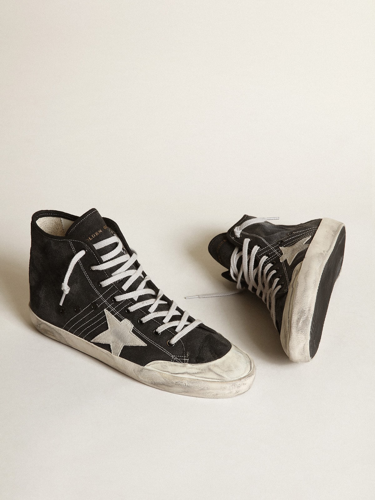 Golden Goose Francy Penstar in black canvas with white suede star and black suede heel tab