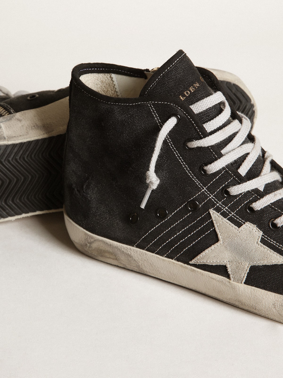 Golden Goose Francy Penstar in black canvas with white suede star and black suede heel tab