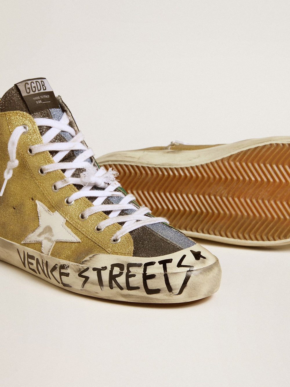 Golden Goose Men’s Francy LAB in golden glitter with white leather star