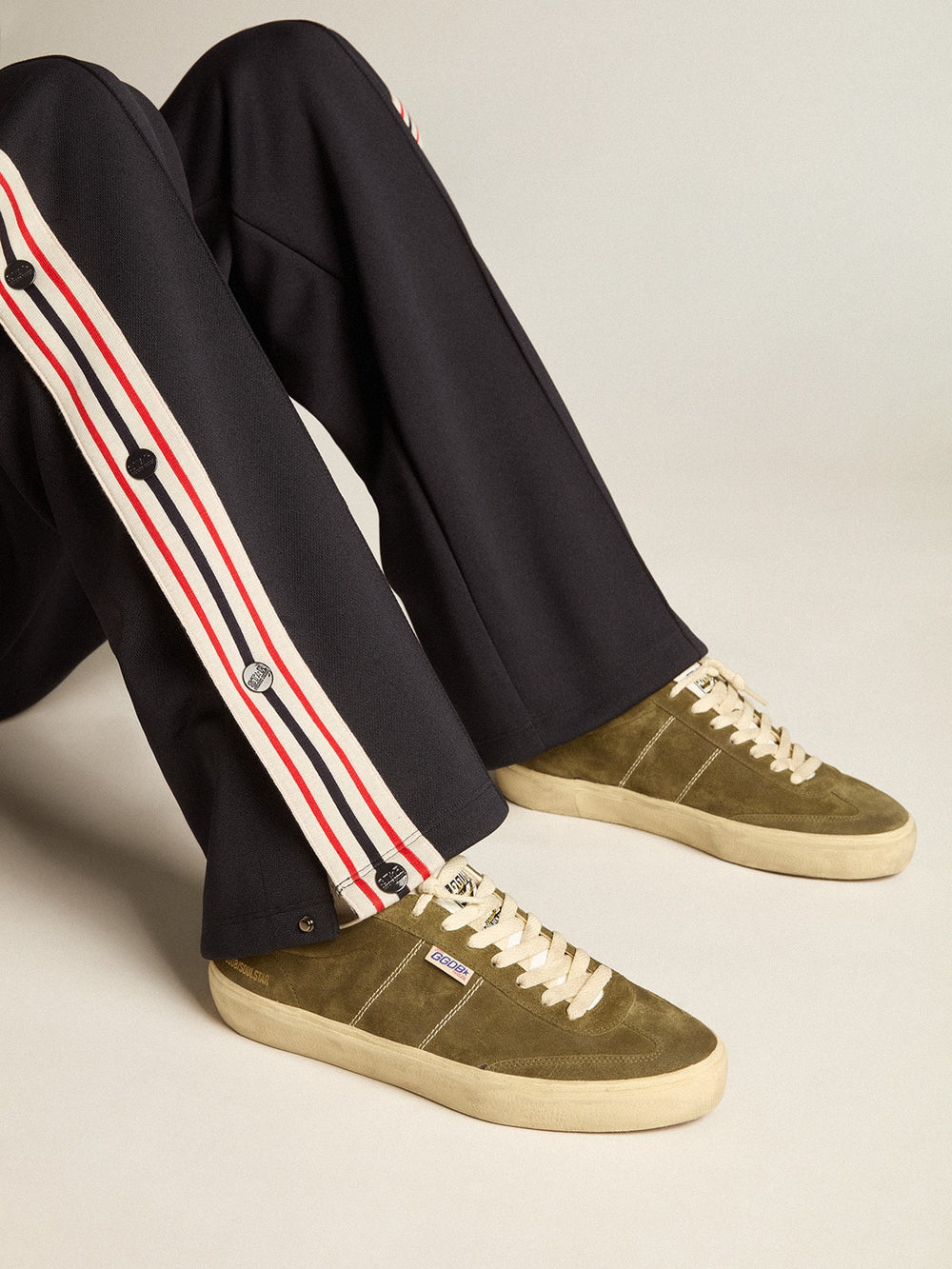 Golden Goose Men's Soul Star in green suede with white leather heel tab and tongue
