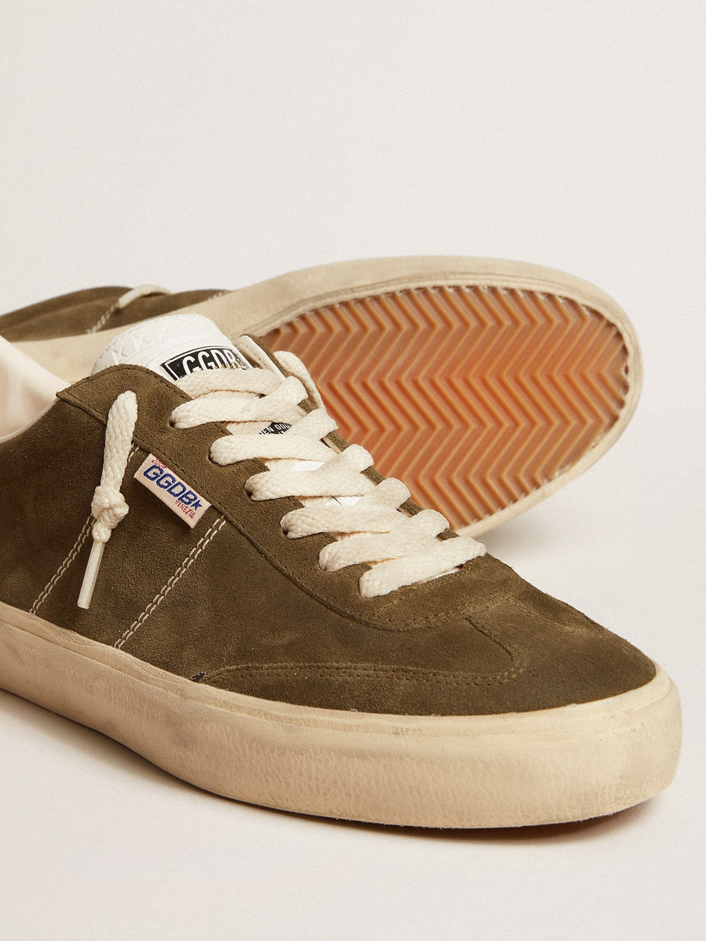 Golden Goose Men's Soul Star in green suede with white leather heel tab and tongue