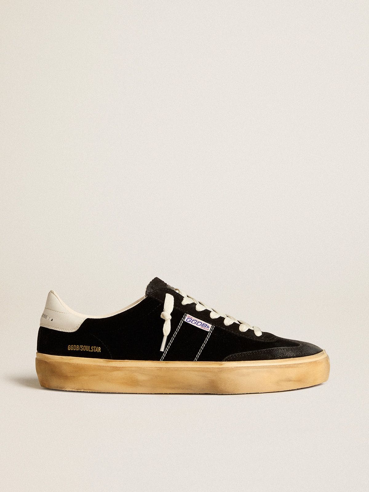 Golden Goose Men's Soul Star in black velvet with white leather heel tab