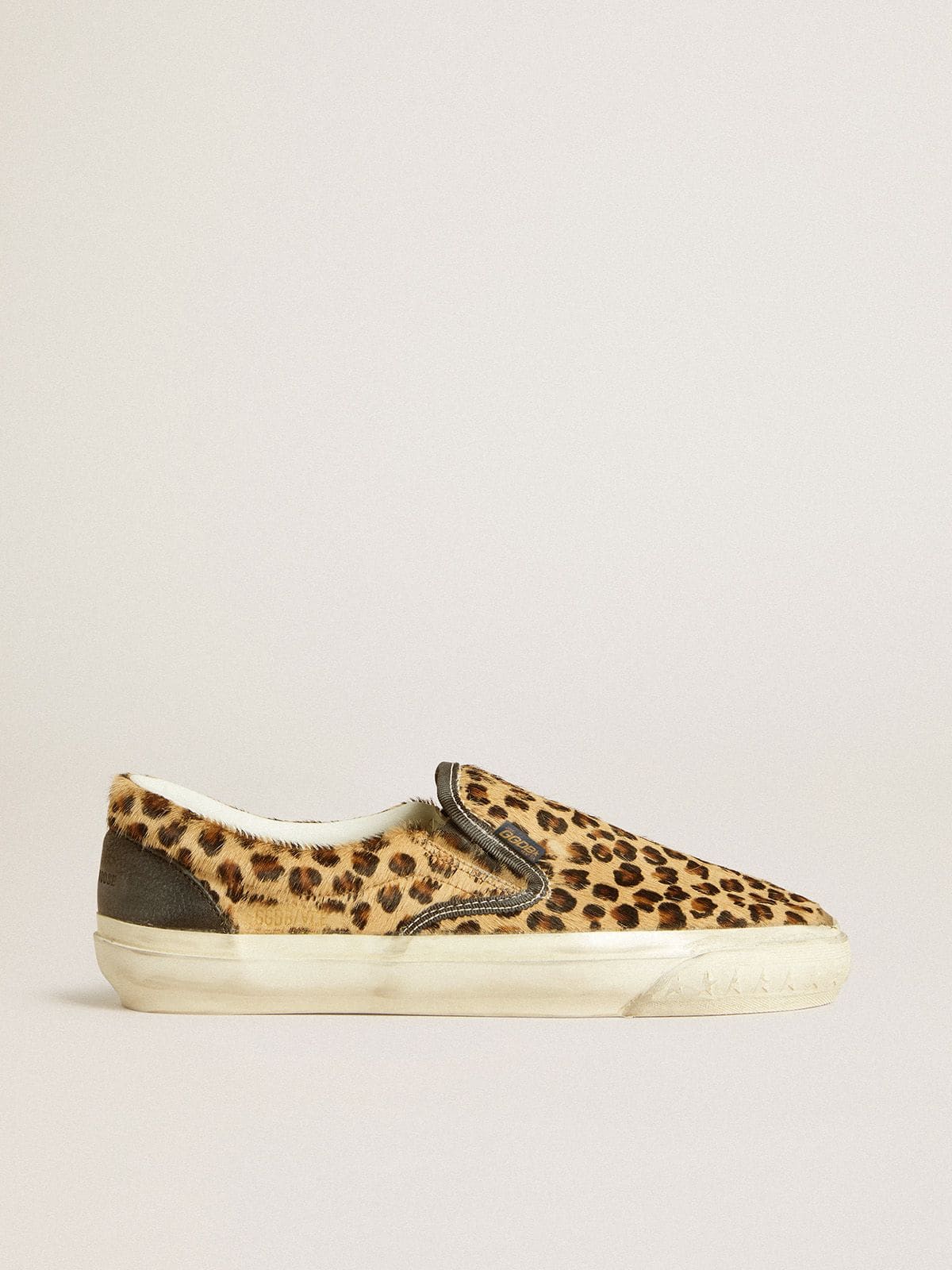 Golden Goose Men's VCE Penstar in leopard-print pony skin with black leather heel tab