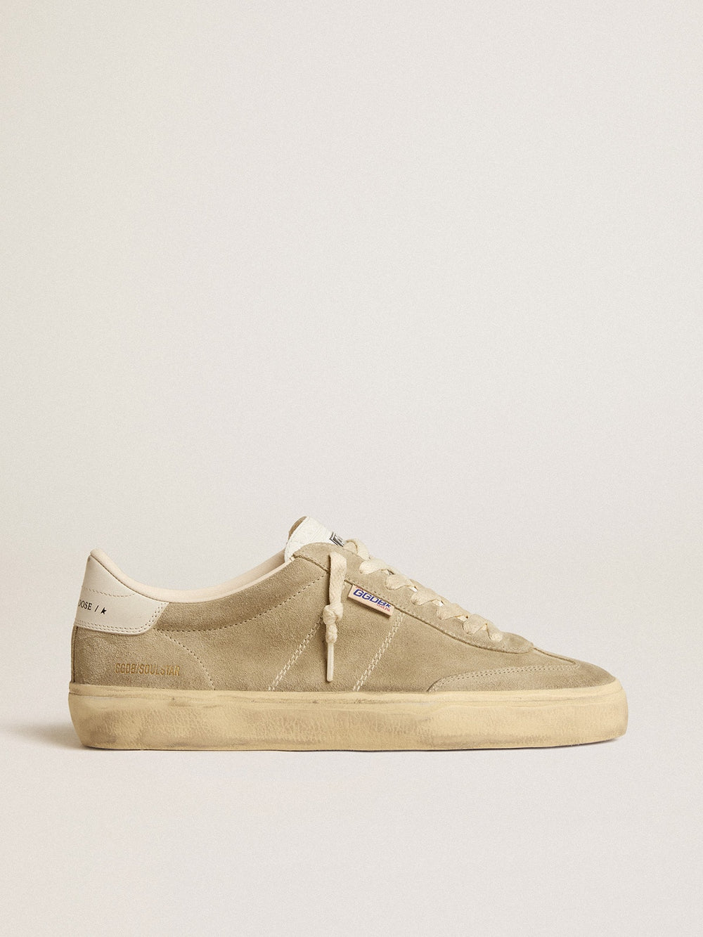 Golden Goose Men's Soul Star in dove-gray suede with white leather heel tab and tongue