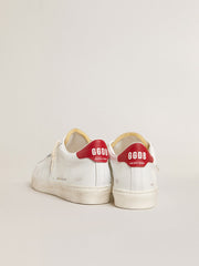 Golden Goose Matchstar in glossy white leather with glossy red leather heel tab