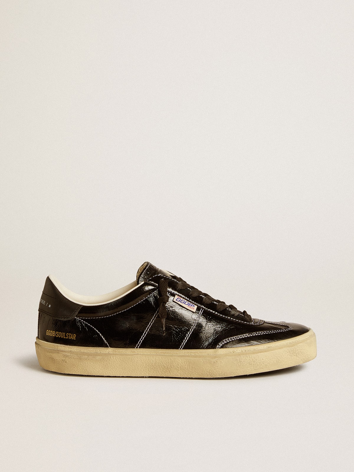 Golden Goose Men's Soul Star in black patent leather with black leather heel tab