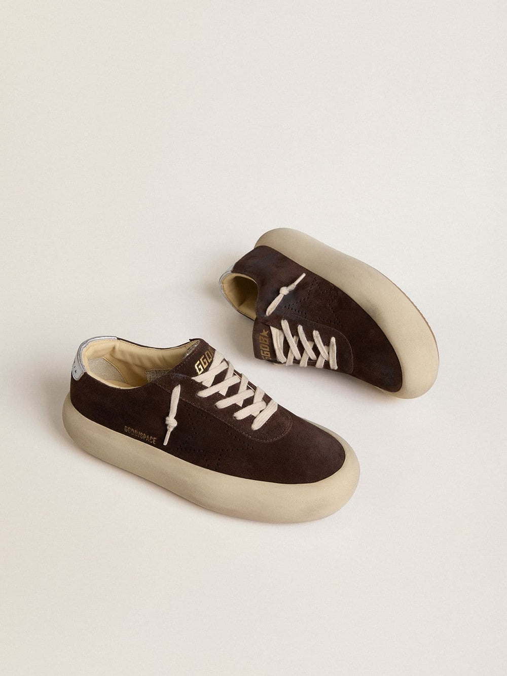 Golden Goose Men's Space-Star in dark brown suede with metallic silver heel tab