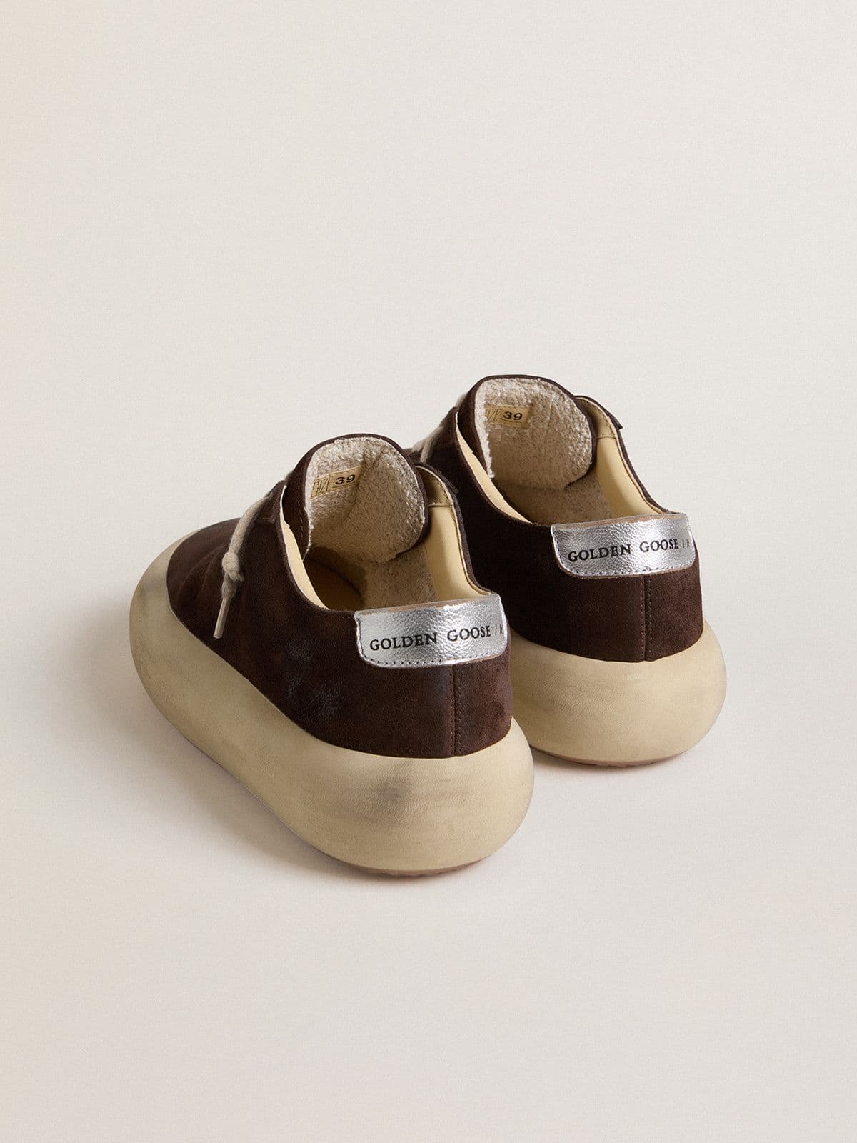 Golden Goose Men's Space-Star in dark brown suede with metallic silver heel tab