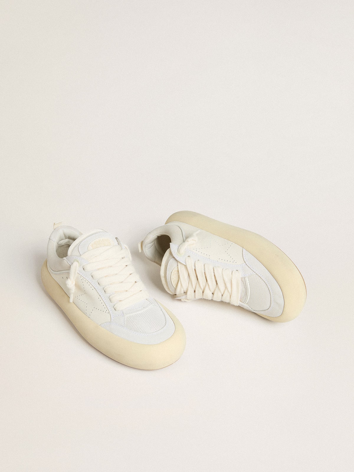 Golden Goose Men's Space-Star Cube in white leather with perforated star