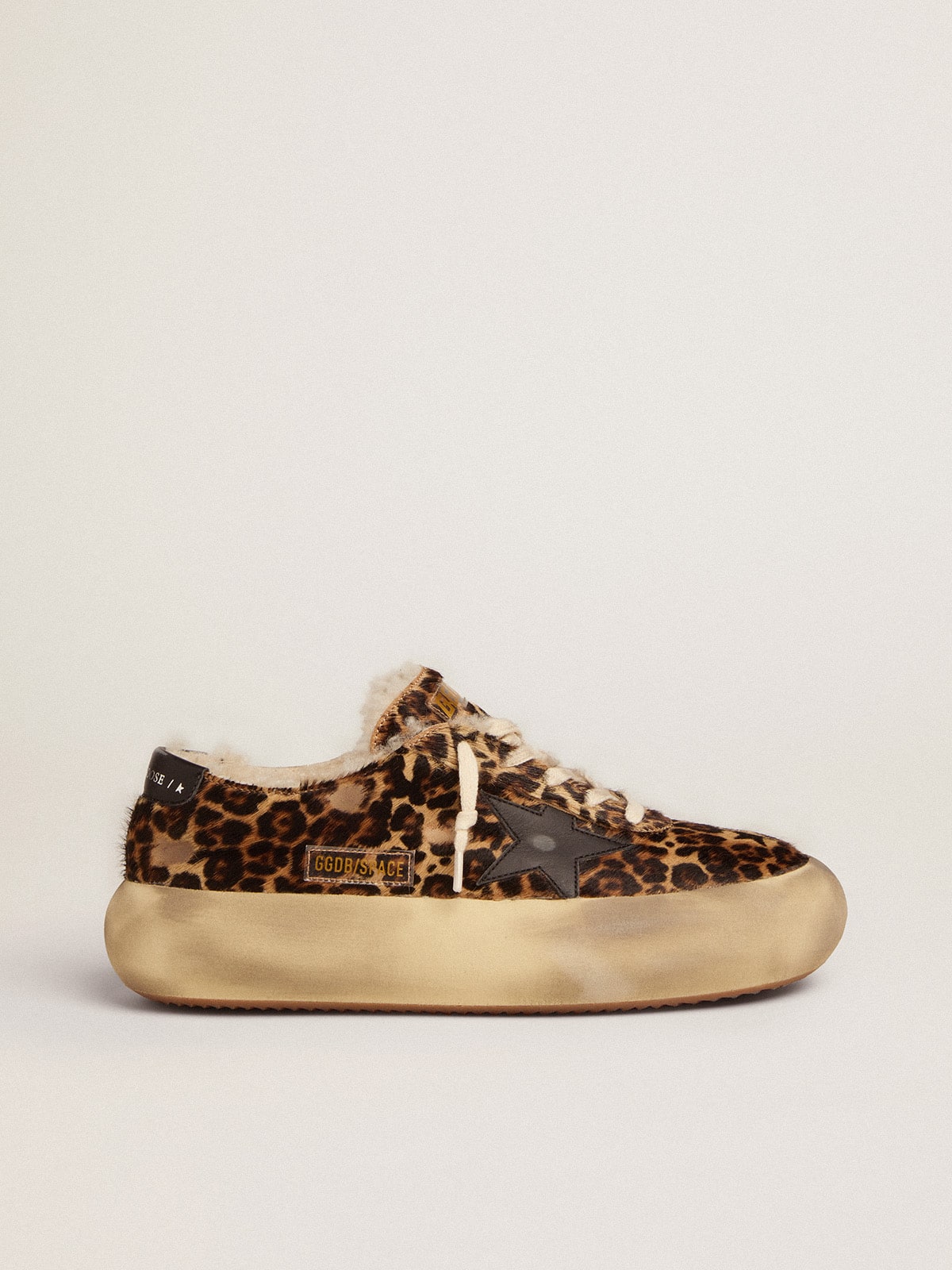 Golden Goose Men's Space-Star in animal print pony skin and shearling lining