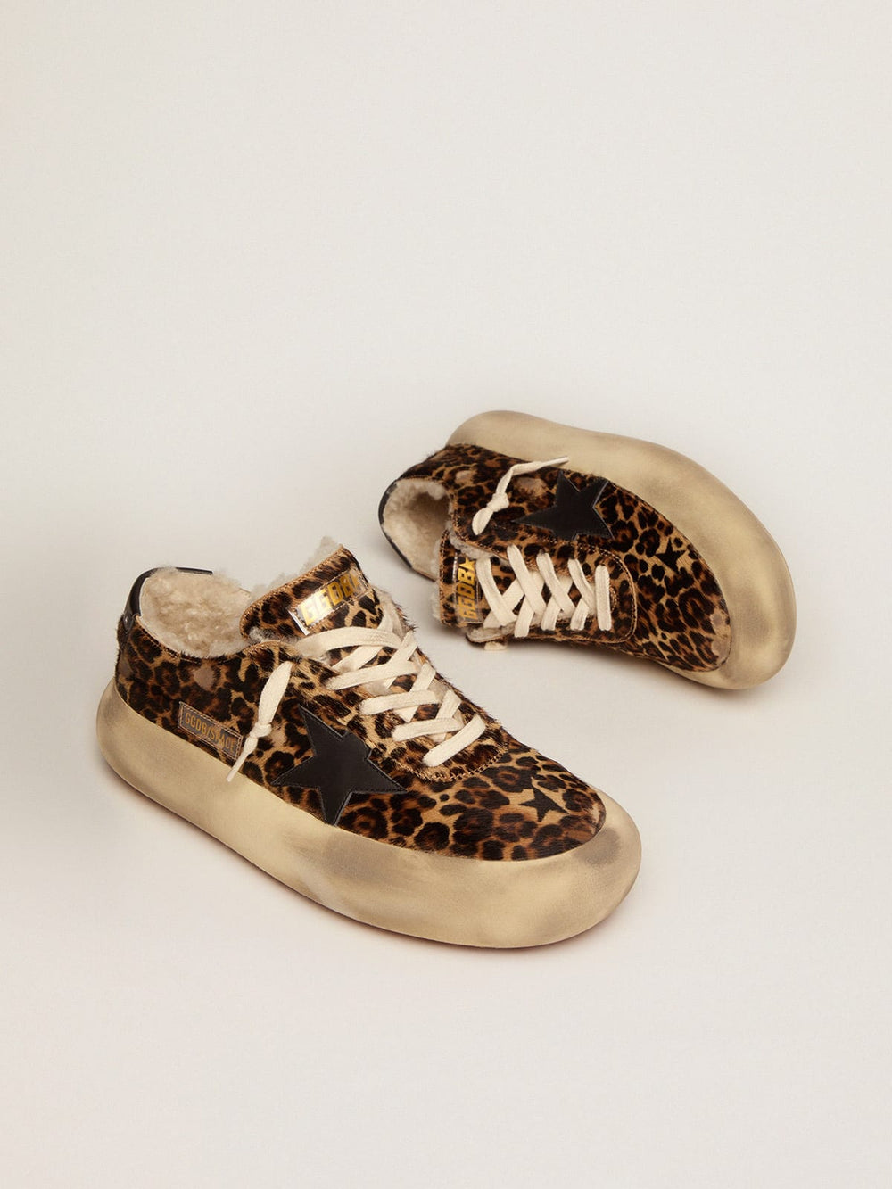 Golden Goose Men's Space-Star in animal print pony skin and shearling lining