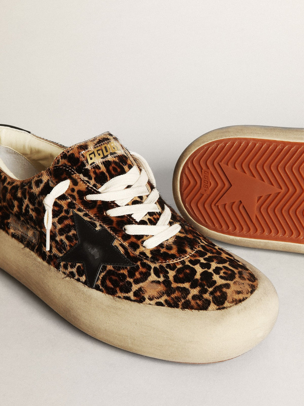 Golden Goose Men's Space-Star in leopard print pony skin with black star and heel