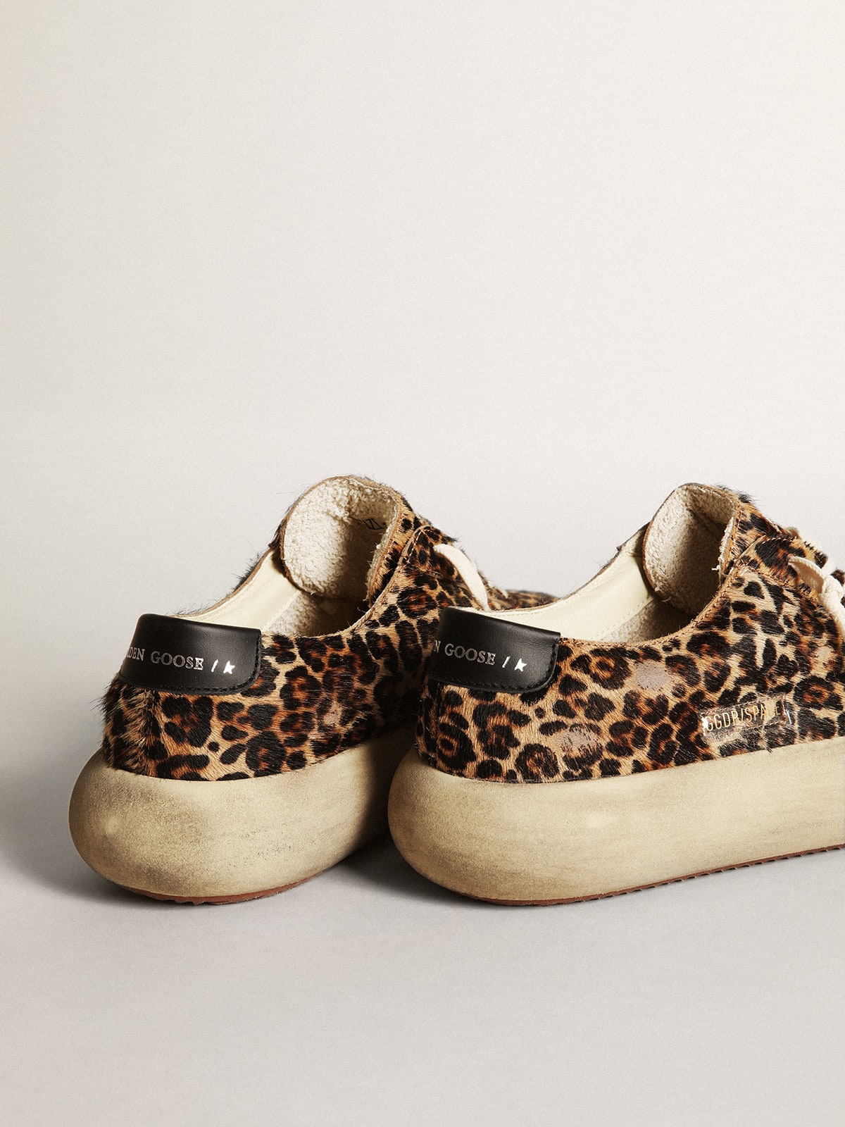 Golden Goose Men's Space-Star in leopard print pony skin with black star and heel