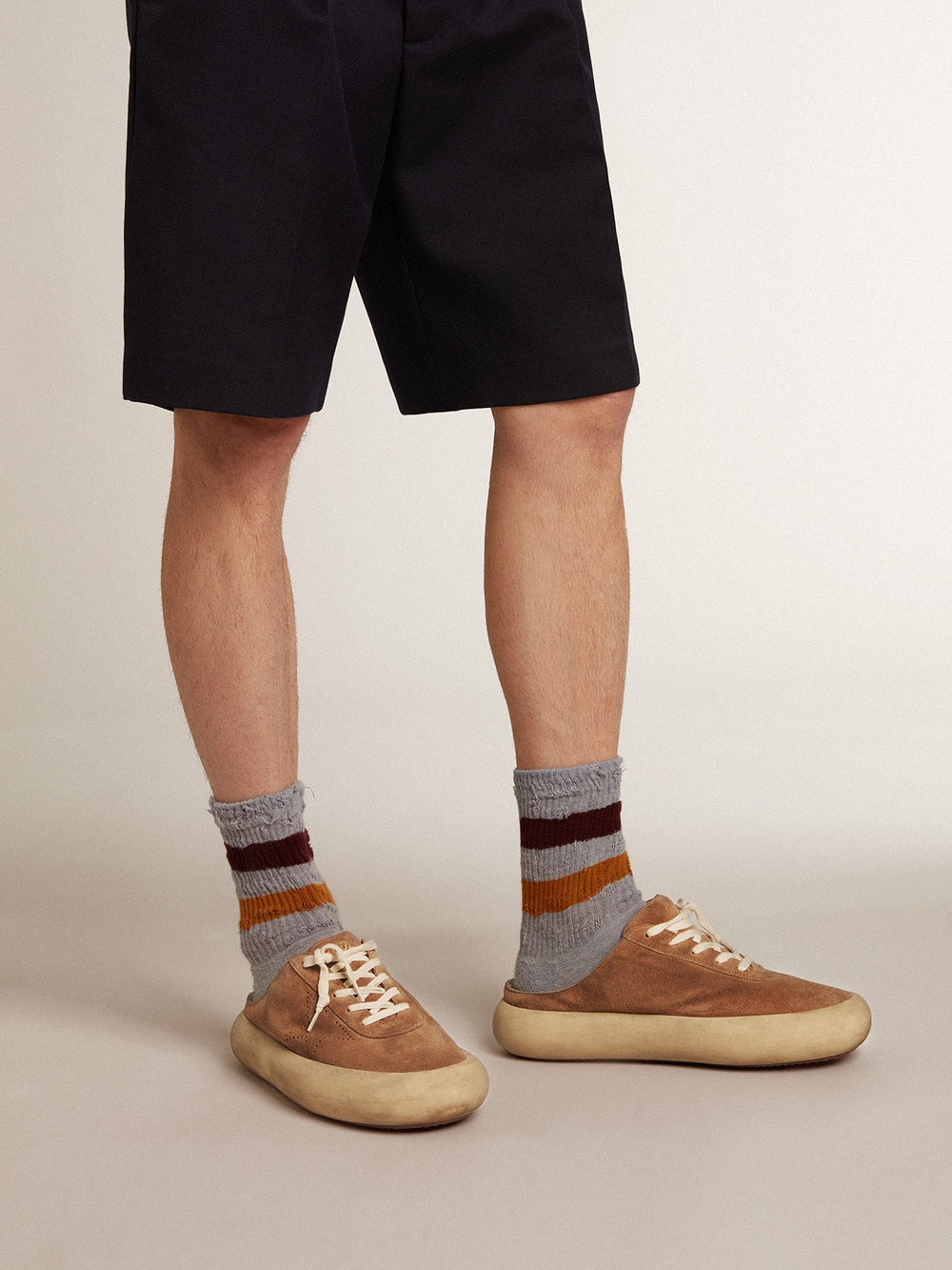 Golden Goose Men's Space-Star Sabots in tobacco suede with perforated star