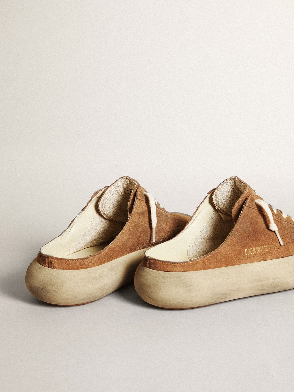Golden Goose Men's Space-Star Sabots in tobacco suede with perforated star