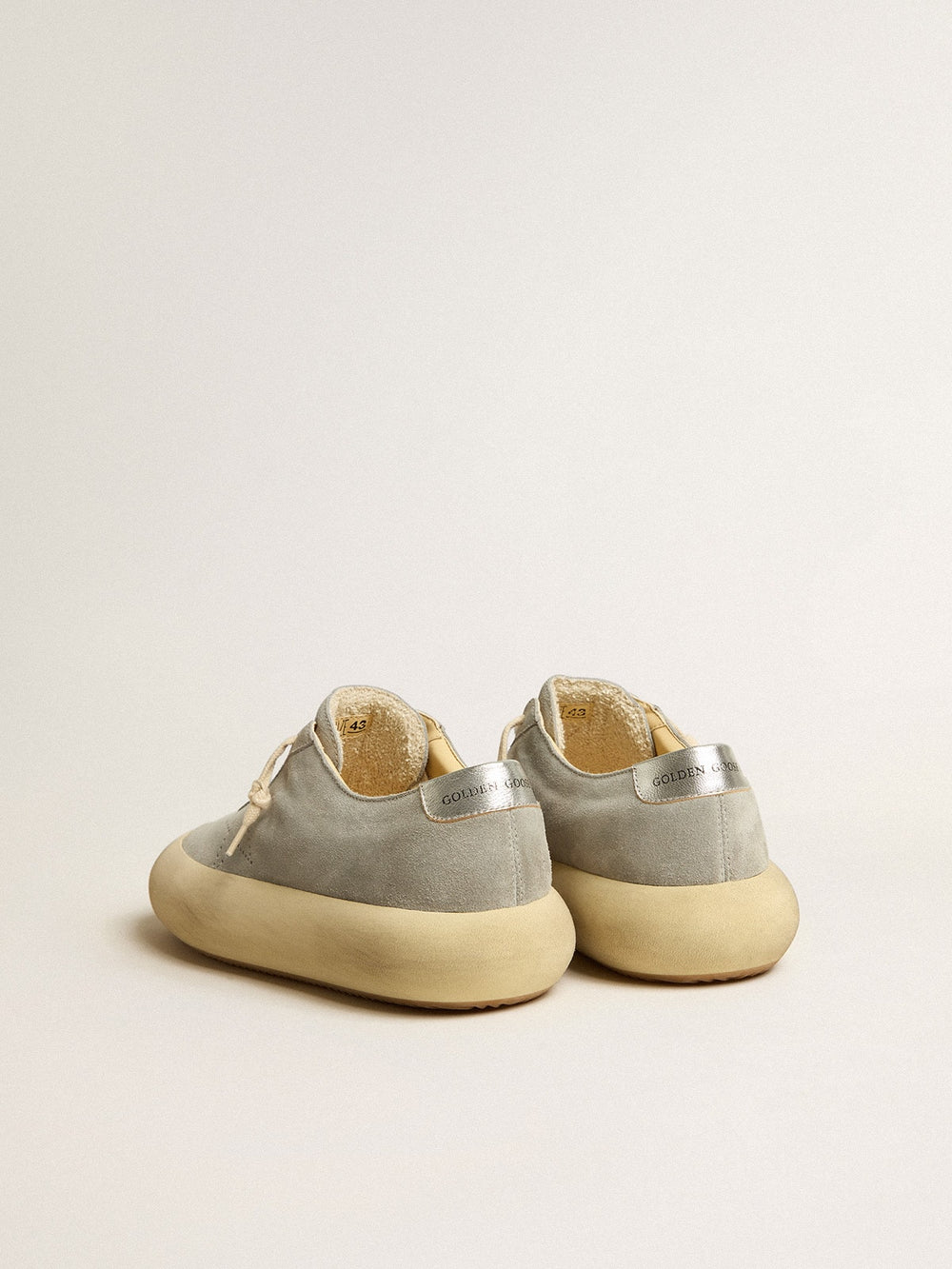 Golden Goose Men's Space-Star shoes in ice-gray suede with perforated star