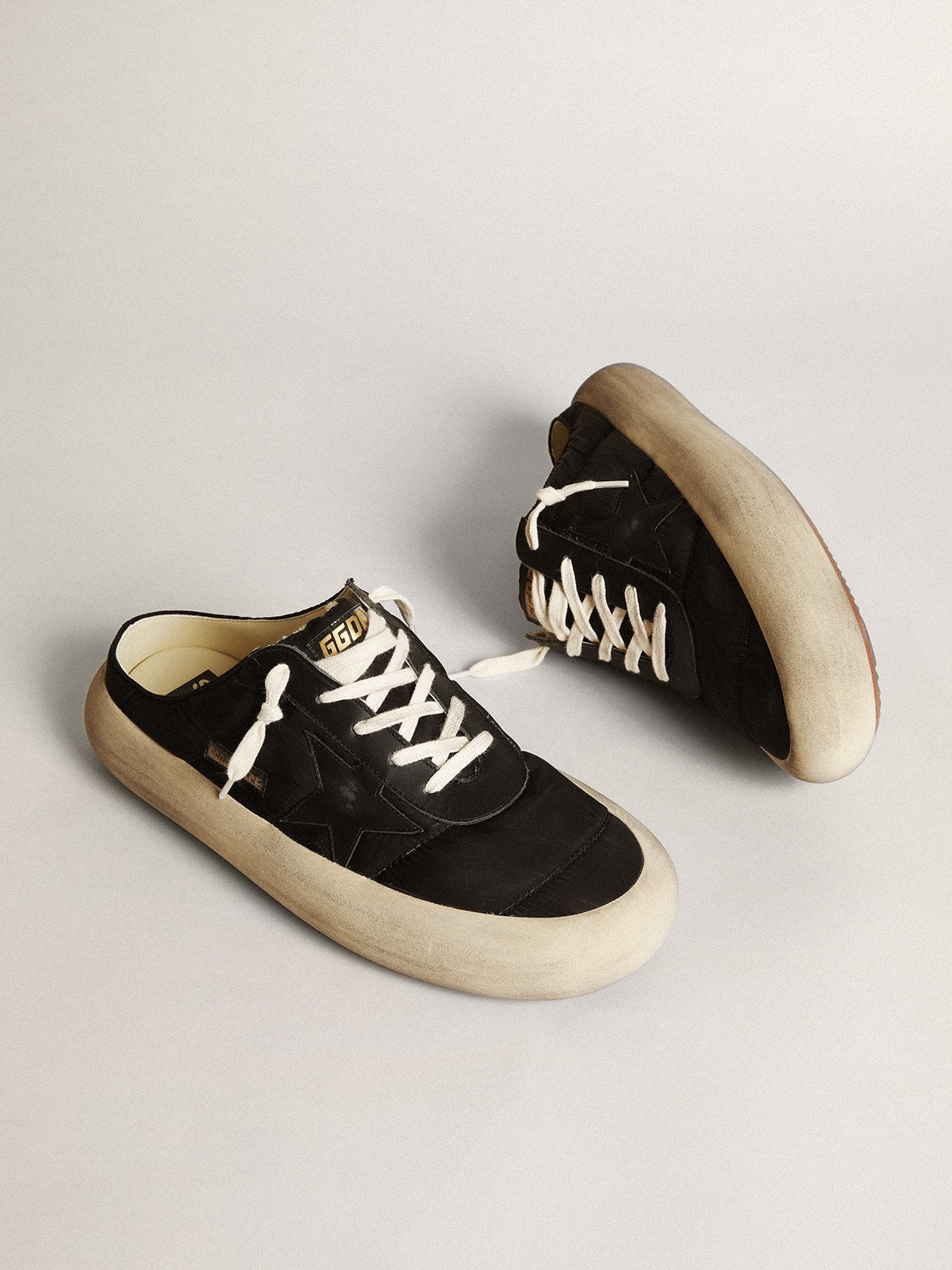 Golden Goose Men's Space-Star Sabots in black nylon with black leather star