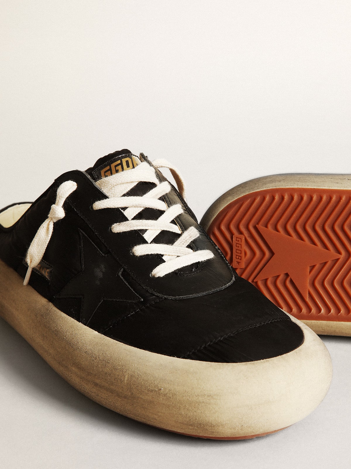 Golden Goose Men's Space-Star Sabots in black nylon with black leather star